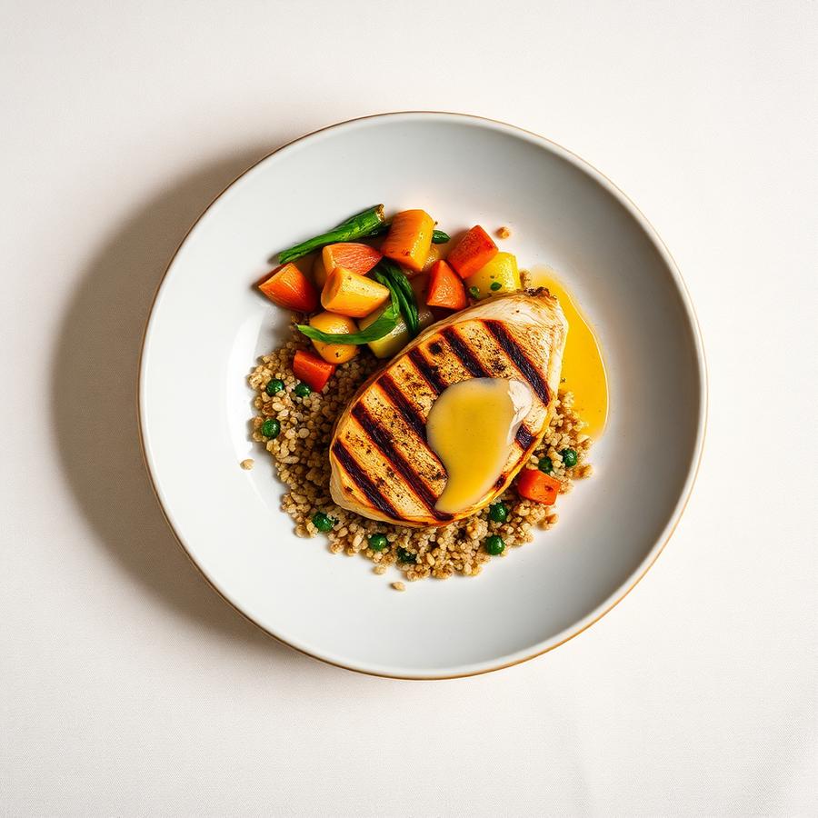 Poulet grillé, quinoa & légumes racines