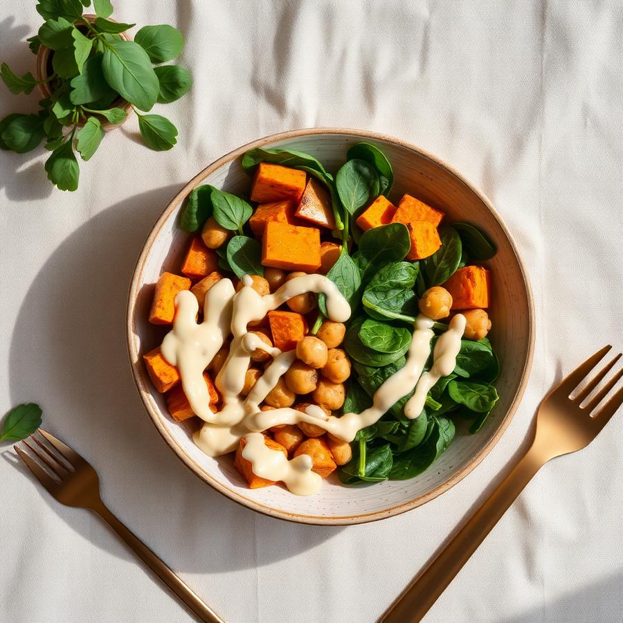 Courge rôtie, pois chiches & tahini